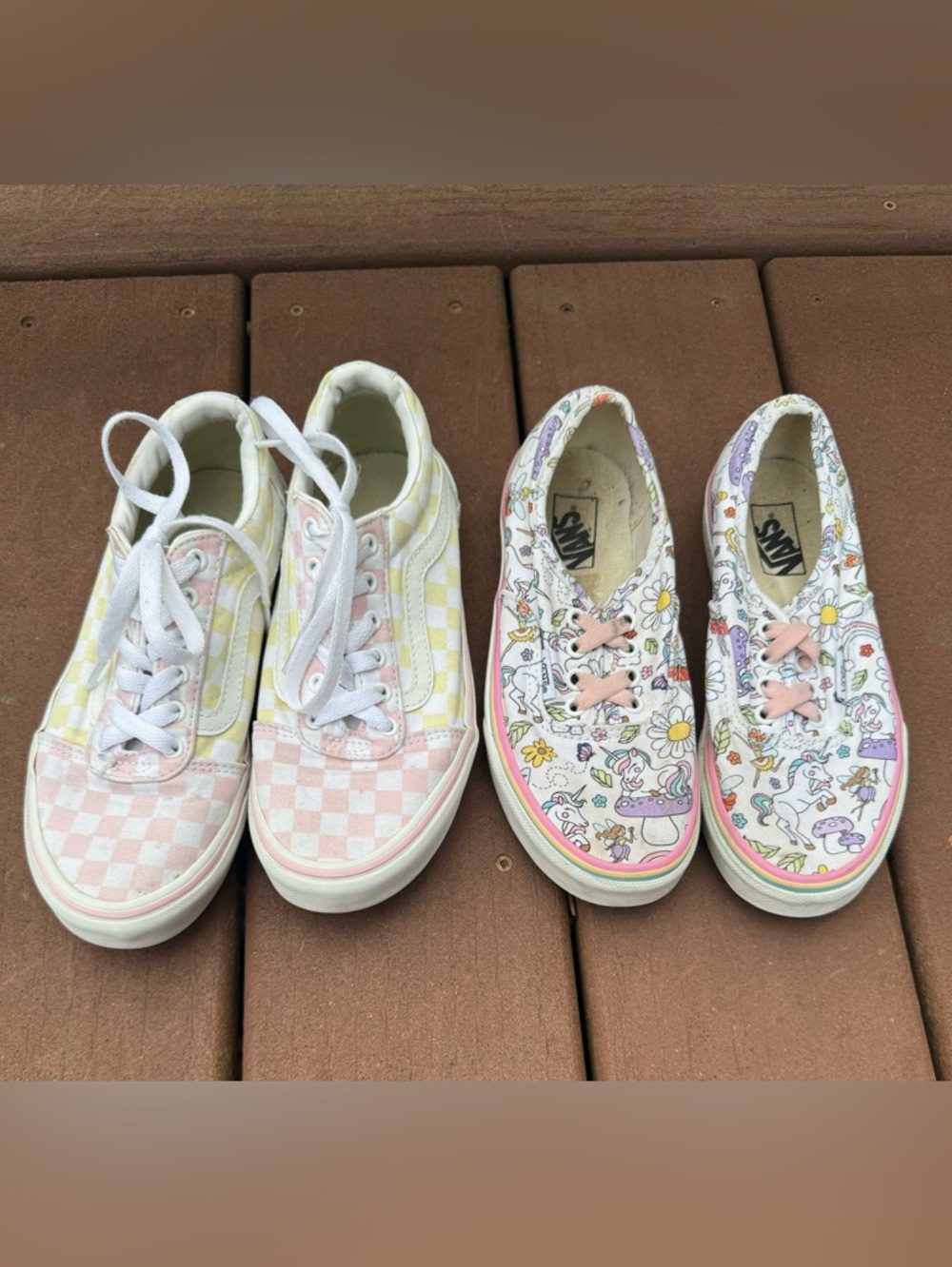 Vans Kids Pastel Checkerboard & Unicorn Graphic Sneakers - Pink, Yellow, White